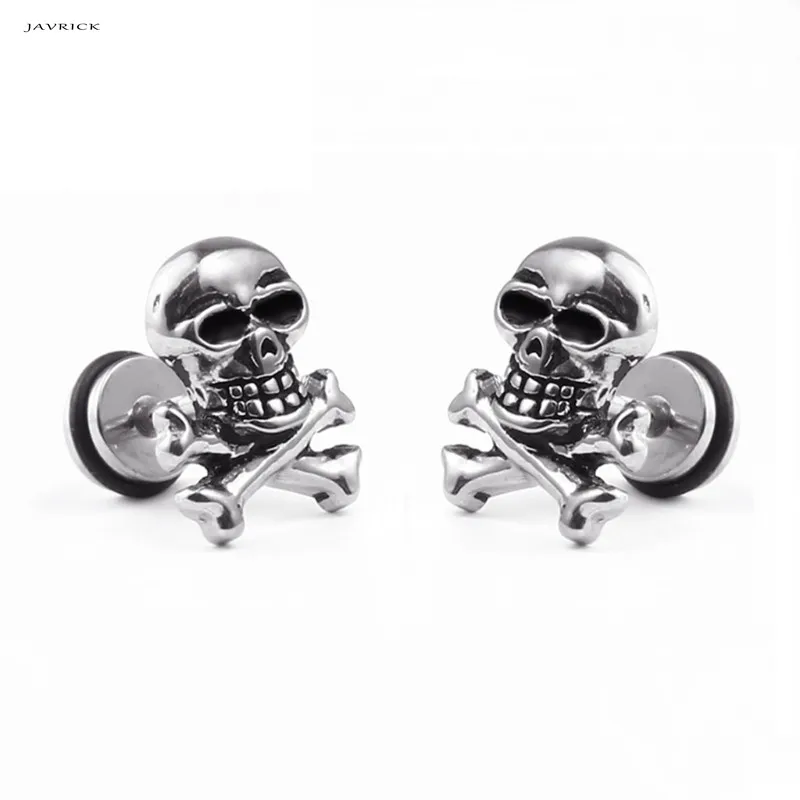 

JAVRICK 1Pair Punk Retro Skull Head Ear Piercing Studs Earrings Titanium Steel EarRing Ghost Studs Personality Jewelry gift NEW