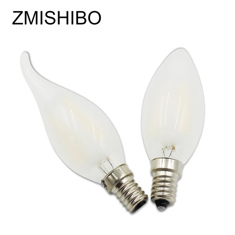 Zmisibo матовая Светодиодная лампа накаливания Эдисона 100 240 в E14 C37 свеча 2/4 LED с