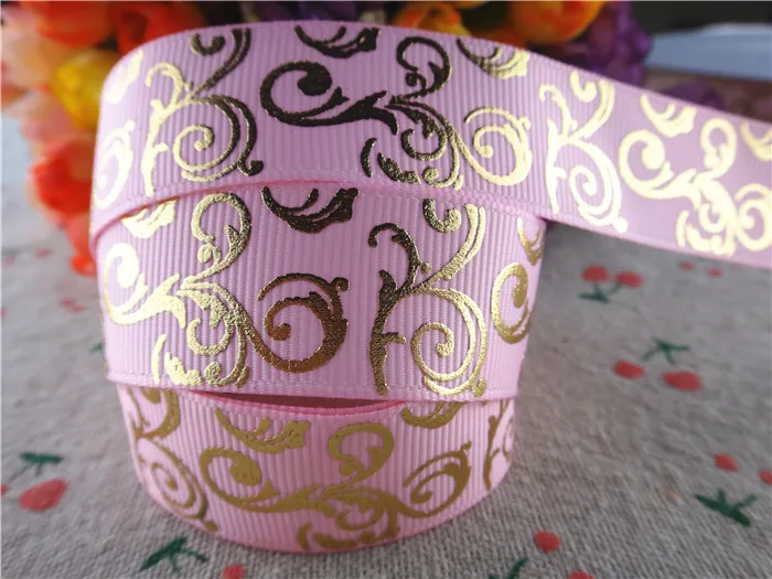 16100730,new arrival 7/8'' 22mm 5 yards gold foil printed grosgrain