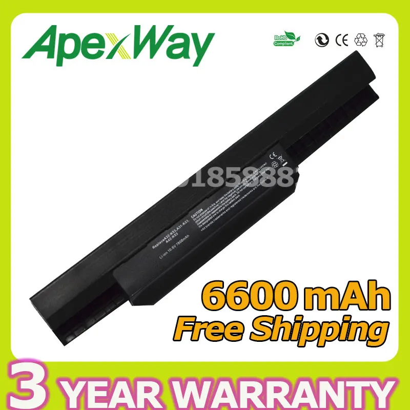 Apexway 6600mAh battery for Asus A32-K53 A42-K53 K53 K53B K53E K53F K53J K53S K53SJ K53SV K53T K53U A43 A53 K43 X43 X44 X54 X84 Apexway 6600mAh battery for Asus A32-K53 A42-K53 K53 K53B K53E K53F K53J K53S K53SJ K53SV K53T K53U A43 A53 K43 X43 X44 X54 X84