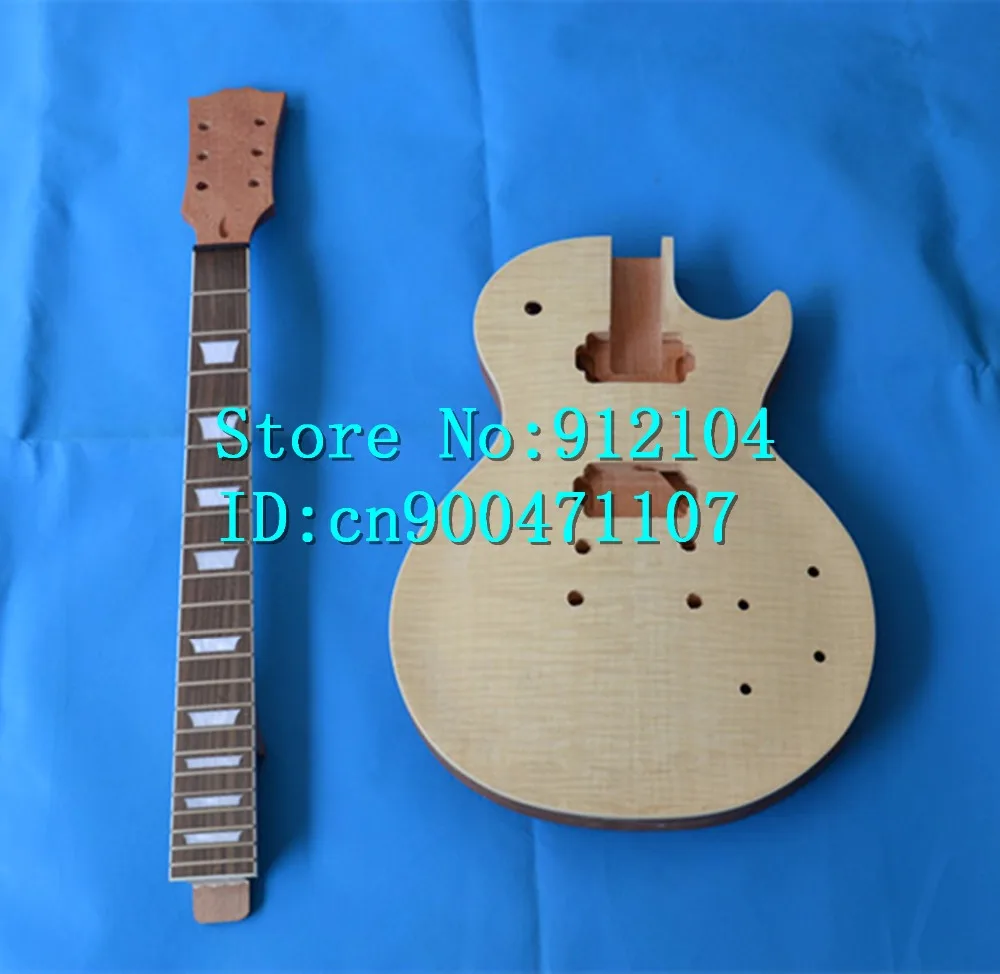 

new unfinished electric guitar with body and neck with mahogany wood without hardware without paint F-1828