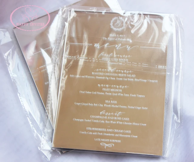 Free Shipping! HI4058 Gold Mirror Menus Card with White Printing Gold