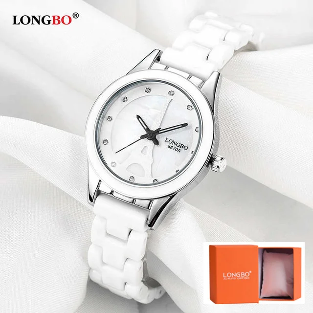 LONGBO Лидирующий бренд для мужчин и женщин, Роскошные наручные часы для влюбленных пар, модные часы Geneva, керамические часы с ремешком из белого золота, часы Reloj Mujer - Цвет: White Women