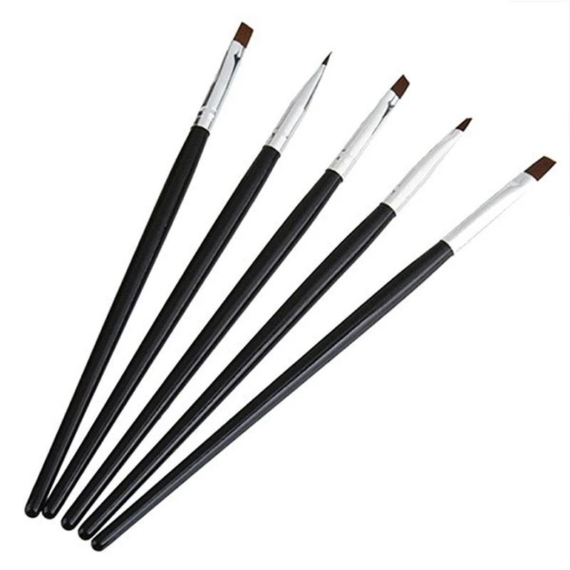 5PCS Kolinsky Flat Nail Art Brush Set Gradient Acrylic Nail UV Gel Builder Drawing Painting Pen Manicure Tool 3