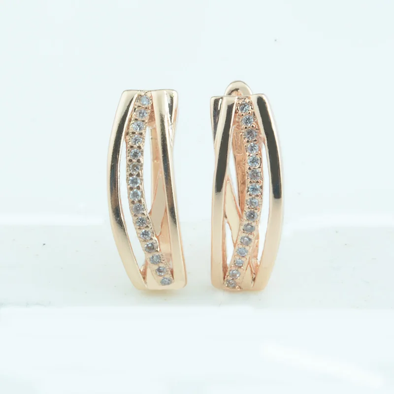 

FJ Women Weaving Low White Cubic Zirconia 585 Rose Gold Color Drop Earrings Jewelry