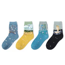 Звездная ночь Осень Зима Ретро Женщины Личность Искусство Ван Гог Фреска всемирно известная картина унисекс носки масло Смешные счастливые носки