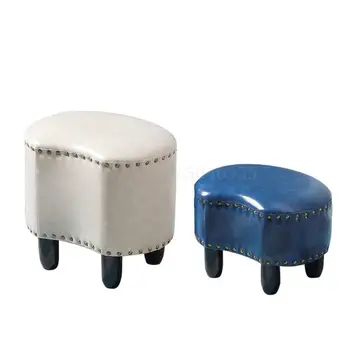 

American solid wood leather stool sofa stool home living room coffee table small bench KTV fitting room stool fashion creative
