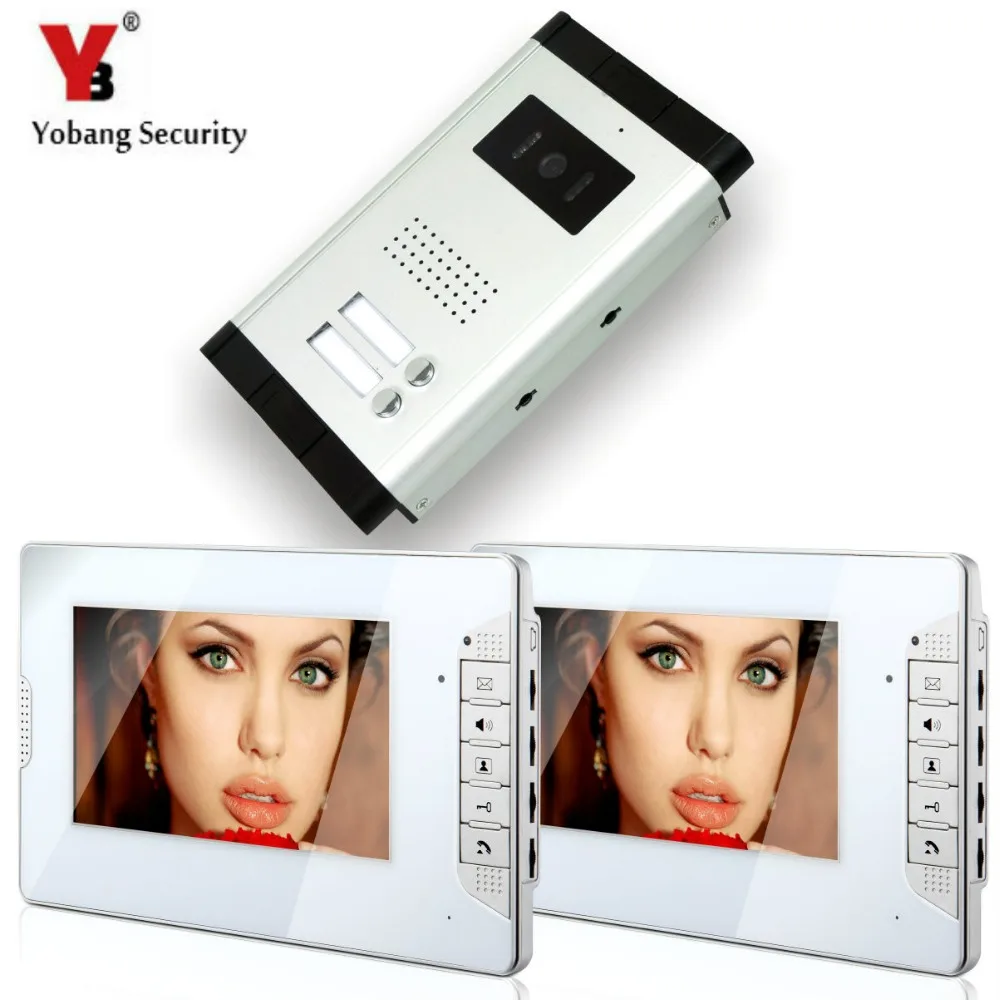 

Yobang Security Apartment Waterproof Video Door Phone Intercom System 7"LCD Wired Screen with 2 Indoor Monitor 1 Doorbell Camera