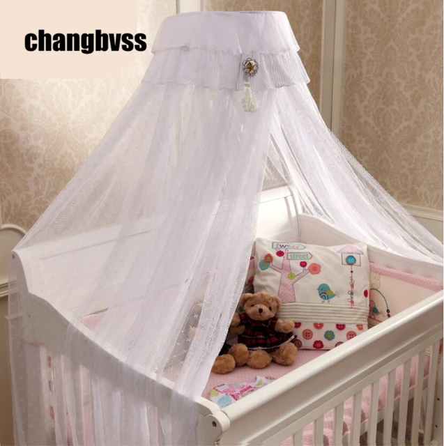 Beautiful Bed Canopy Baby Todder Crib,White Pink Yellow Netting Curtain