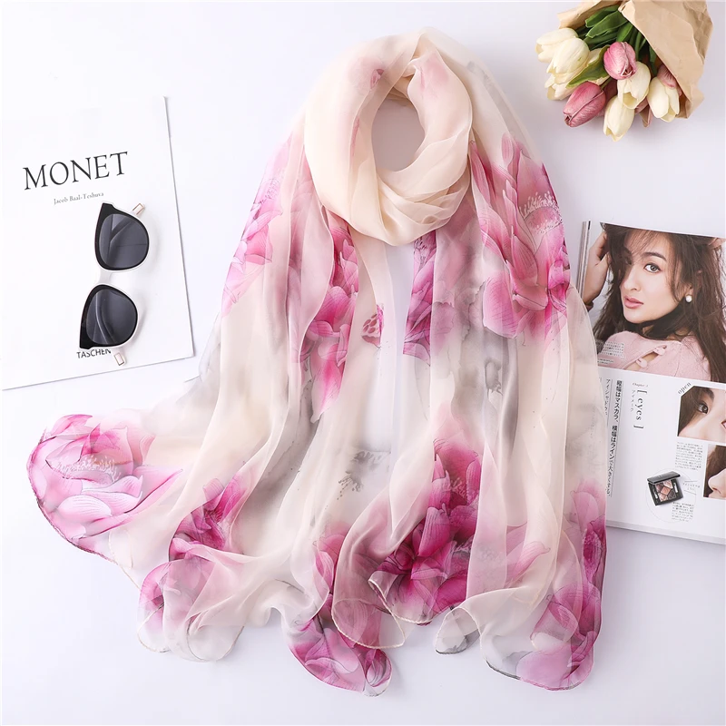 

2019 elegant women scarf summer silk scarves hijabs beach stoles lady pashmina shawls and wraps foulard big size thin scarfs