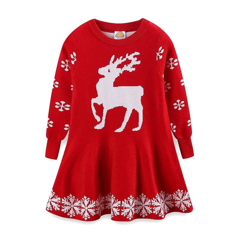 

#WZZ012 Girls Christmas Sweater Elk Dress / 2-7 Years Old /Red ,Navy