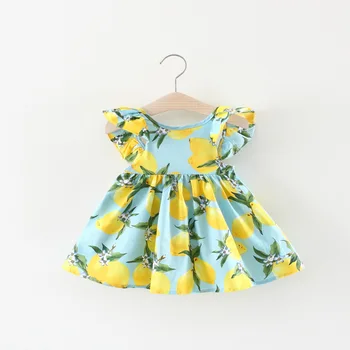 

4Colors 2018 Baby Girl Summer dress,Lemon Fruits Printed Cotton Short Sleeve Dress Girls Bebes infant Clothes