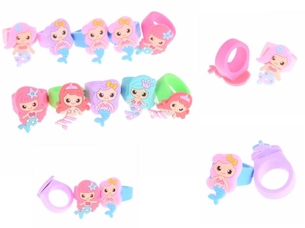 

Silicone Rings Soft PVC Red Pink Blue Cartoon Mermaid Ring For Girls Kids Promotional Gifts Unicorn Children Finger Toy