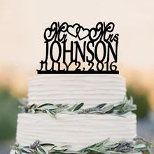 Современный Mr and Mrs фамилия сердце Свадебный Торт Топперы с датой, персонализированные Свадебный торт Топпер, на заказ элегантная насадка