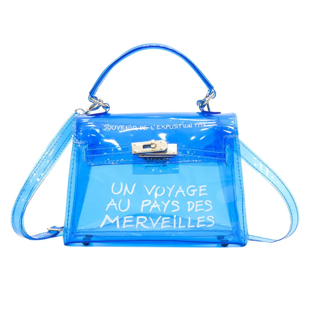 

Fashion ladies bag transparent shoulder jelly Messenger bag solid color handbag horizontal square PVC letter bag Dropship Y513