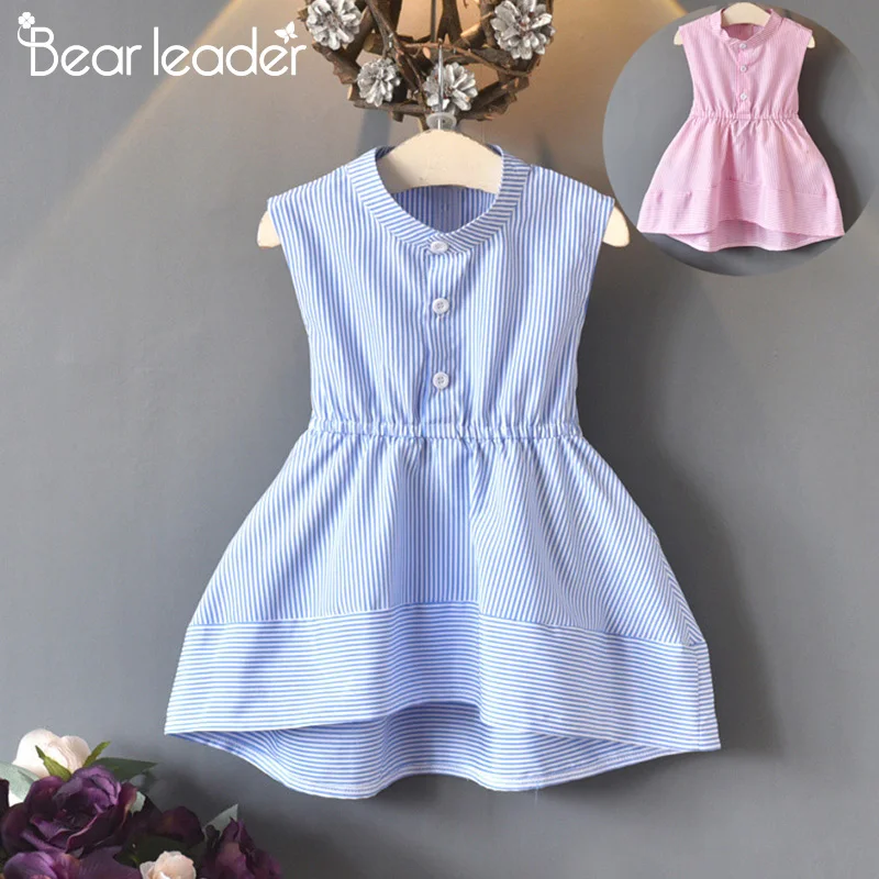 Bear Leader/Одежда для девочек; Новинка года; летние платья для девочек в консервативном стиле; асимметричное платье в полоску без рукавов; платье принцессы с бантом; От 3 до 7 лет