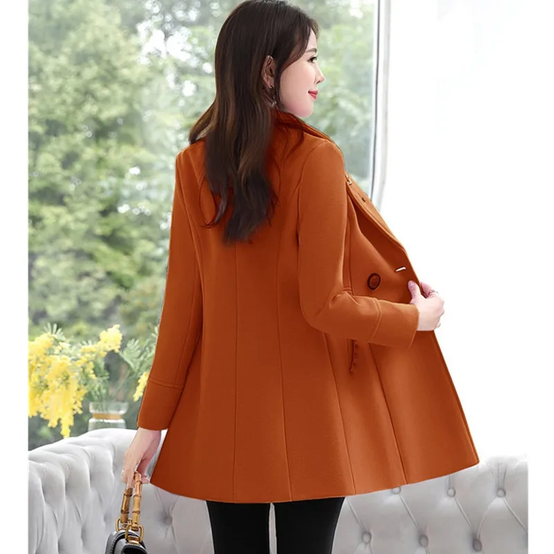 UHYTGF элегантное женское осенне-зимнее шерстяное пальто средней длины тонкая женская верхняя одежда больших размеров модное женское роскошное шерстяное пальто 215 - Цвет: caramel colour