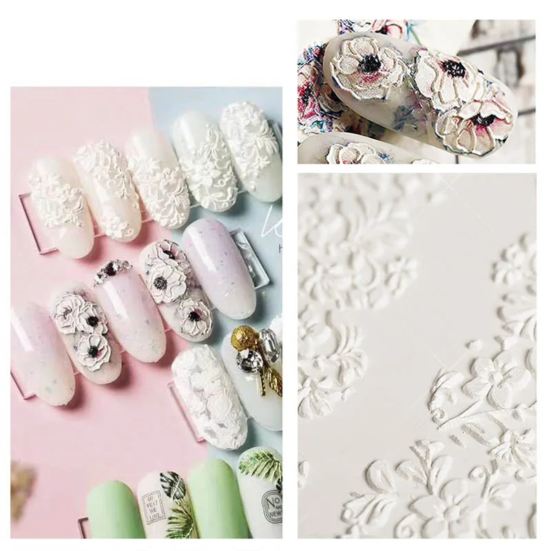 

1Pcs 3D Engraved Flower Acrylic Nail sticker Nail Stickers Embossed Flower Water Hollow Out Nail sticker