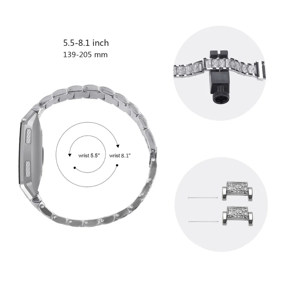 Metal Bands for Fitbit Ionic Replacement Band stainless steel with Rhinestone Bling Adjustable Bracelet  (4)