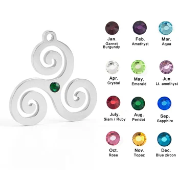

100% Stainless Steel Teen Wolf pendants Celtic Triple Spiral Charm with Birthstone Triskele Inspired Charms wholesale 10pcs