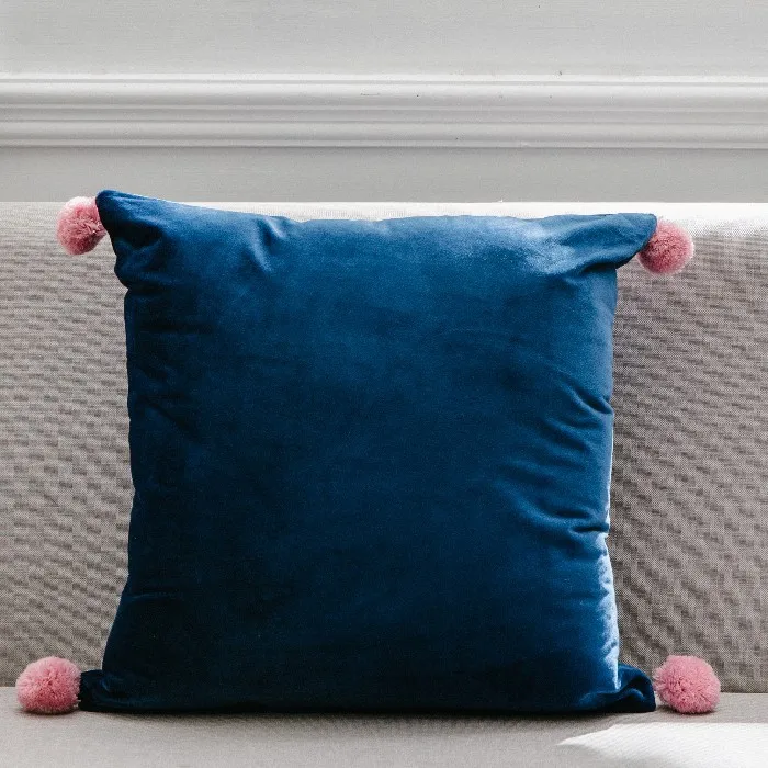 18 дюймов мягкий бархат Pom Чехлы для подушек роскошный плюшевый мяч сиденья Обложка украшение дома 45x45 см - Цвет: Blue