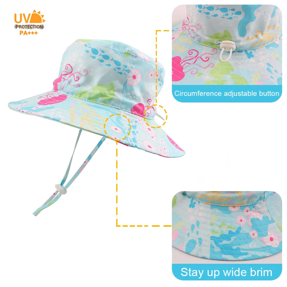 Jellyfish Baby Girl Sun Hats Wide Brim Toddler Infant UV Protection Caps Adjustable Size Boy Basin Hat Summer Breathable Stay On (6)