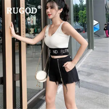 

RUGOD 2019 new arrival Double zipper Sexy split denim shorts Burr high waist slim spodenki damskie