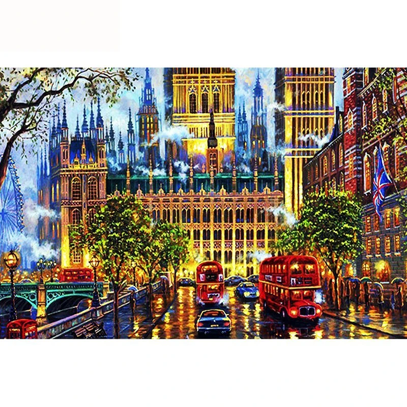Diy Diamond Painting Round Full Drill Picture Of Rhinestone Cross Stitch Diamond Embroidery British street scene Mosaic