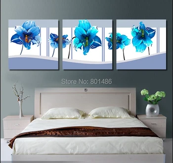 

Blue flowers print painting on canvas for modern Wall home decoration 3 pieces