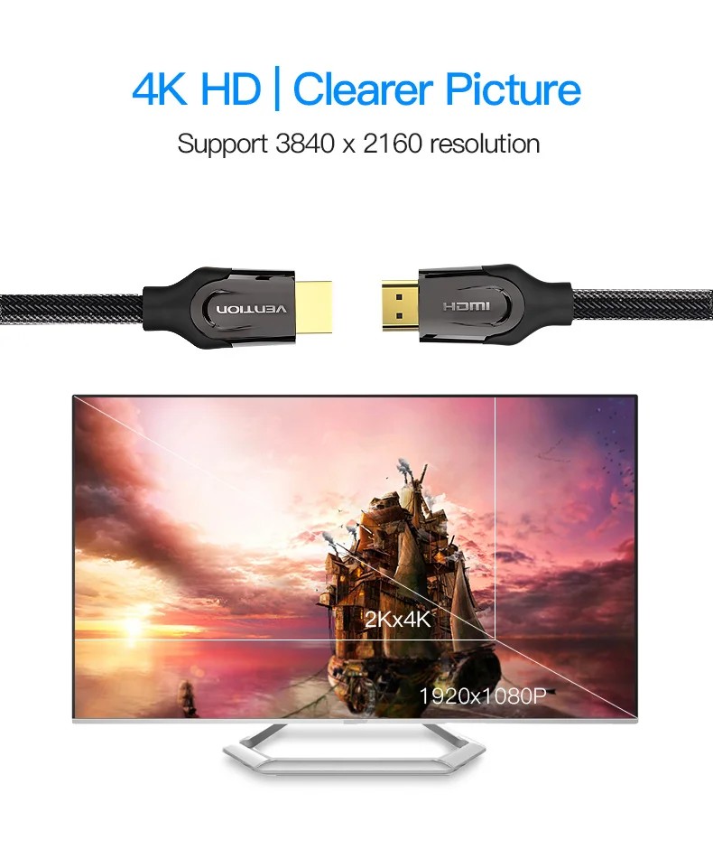 Vention HDMI кабель HDMI к HDMI кабель HDMI 2,0 1,4 4k 3D 60FPS кабель для HD tv lcd ноутбука PS3 проектор компьютерный кабель 1 м 2 м 3 м