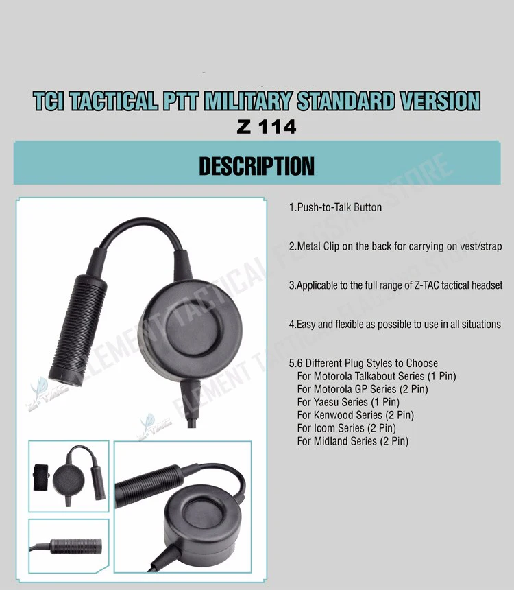 Новый Z Тактический водостойкий PTT совместим с Comtac II H50 SORDIN HD03 гарнитура Z114