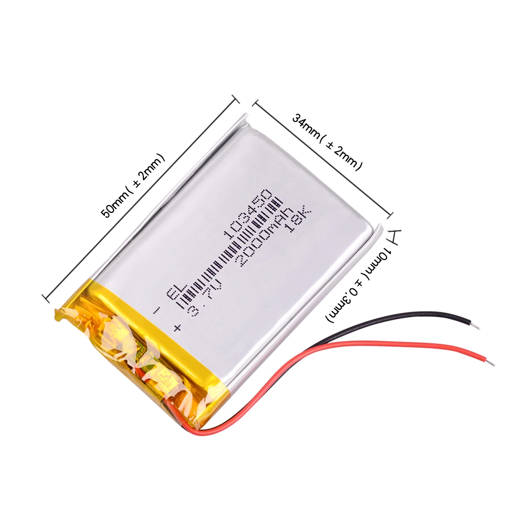 1/2/4 высокое Ёмкость 103450 3,7 V литий-полимерный Батарея 2000 Mah Li-po литий-полимерный аккумулятор MP5 gps Bluetooth Динамик клетки усилитель для наушников