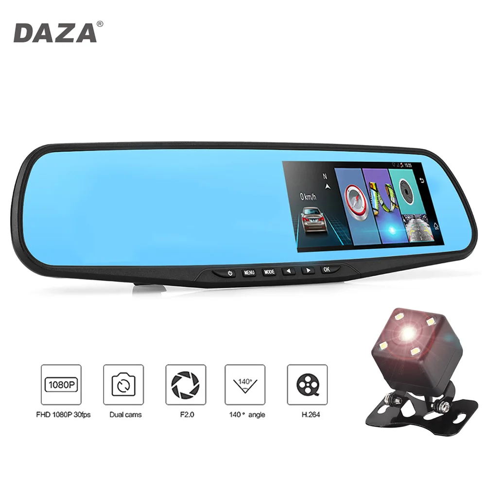 DAZA G 826 4 3 дюймов автомобиль тире Камера DVR Двойной объектив Ночное Видение Сенсор