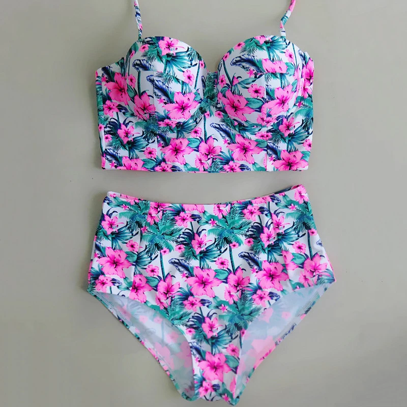 High-Waist-Bikini-Push-Up-Sweet-Bathing-Suits-Flower-Pattern-Bikinis ...