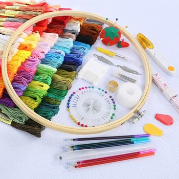 

Embroidery Cross Stitch Hoop Ring Threads Sewing Full Range Of Embroidery Starter Kit Cross Stitch Hoop 205pcs Sewing Tools Set