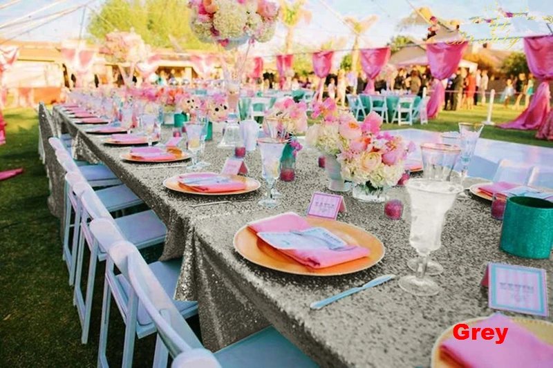 

60X102in Grey Sequin Tablecloth Rectangular Glitter Embroidered Sequin Tablecover for Wedding Party Christmas Banquet Decor -63