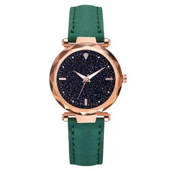 

2019 Luxury Fashion Ladies Rhombus Glass Diamond Women's Watch Starry Sky Leather Belt Luminous Ladies Watches For Women