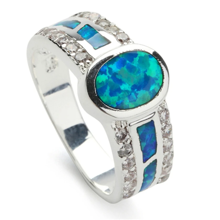 

Fleure Esme Vintage wite blue opal Engagement wedding rings for women alibaba-express my orders Rhodium Plated R168 size 6 7 8 9