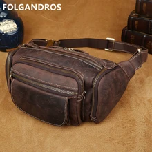 FOLGANDROS натуральная кожа поясная сумка для мужчин Crazy Horse кожаная поясная сумка брендовые винтажные большие емкости Циклер Военная нагрудная сумка