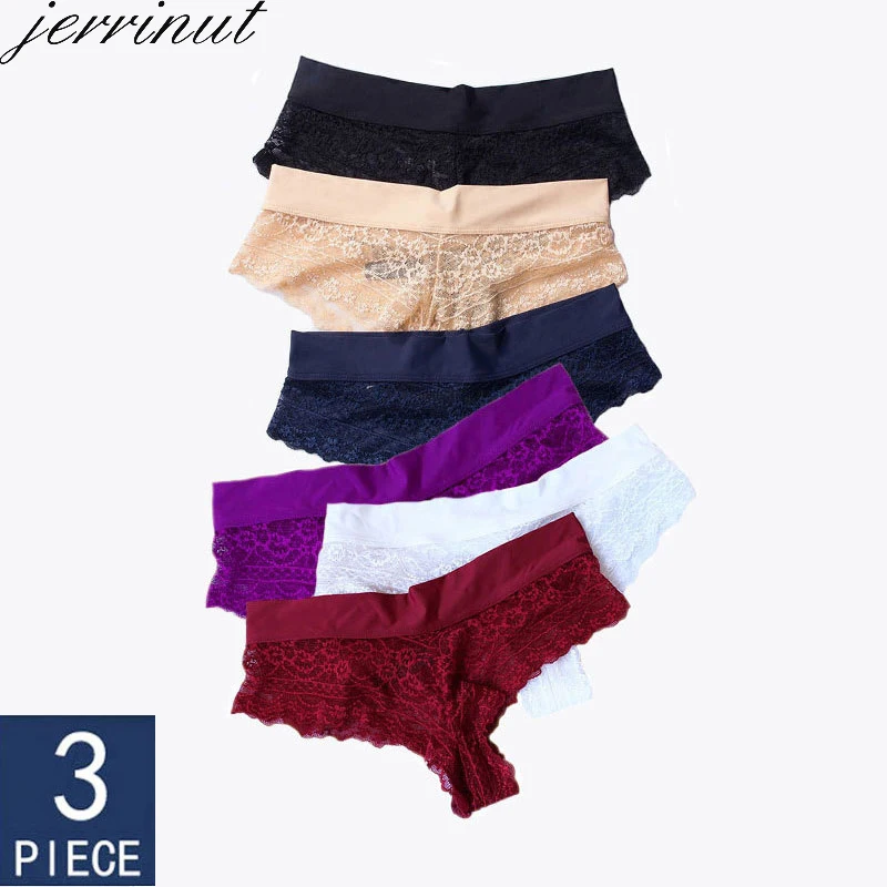 

JERRINUT 3pcs Sexy Underwear Women Thong G String Lace Panties Low Waist Seamless Panties String Femme Cotton Panty Briefs