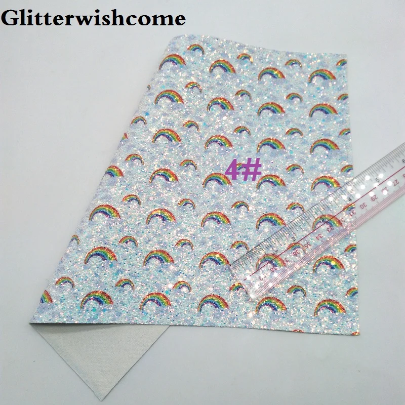 Glitterwishcome 21X29 см A4 размеры Радуга с эффектом блестящей кожи Ткань Винил для Луки, GM149A - Цвет: 4