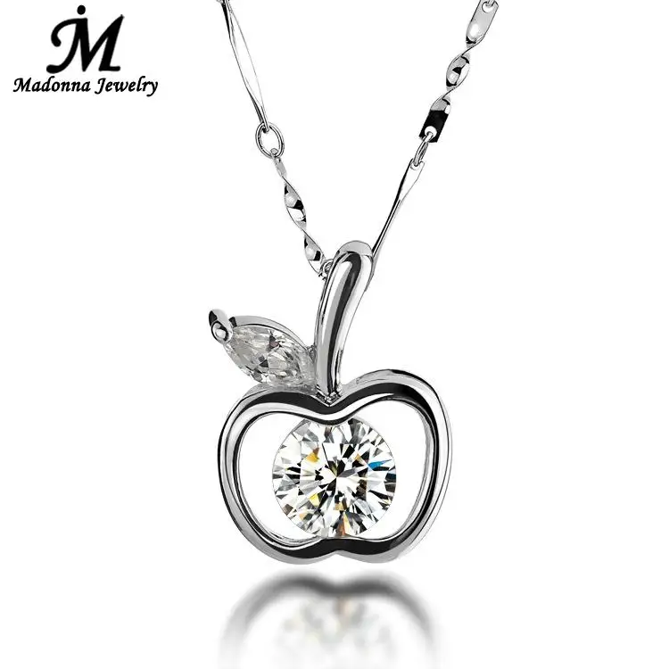 

Fashion High Quality Women Luxury Crystal Silver Plated Necklace Pendant Jewelry Bling Apple Design Charms Romantic Wholesale