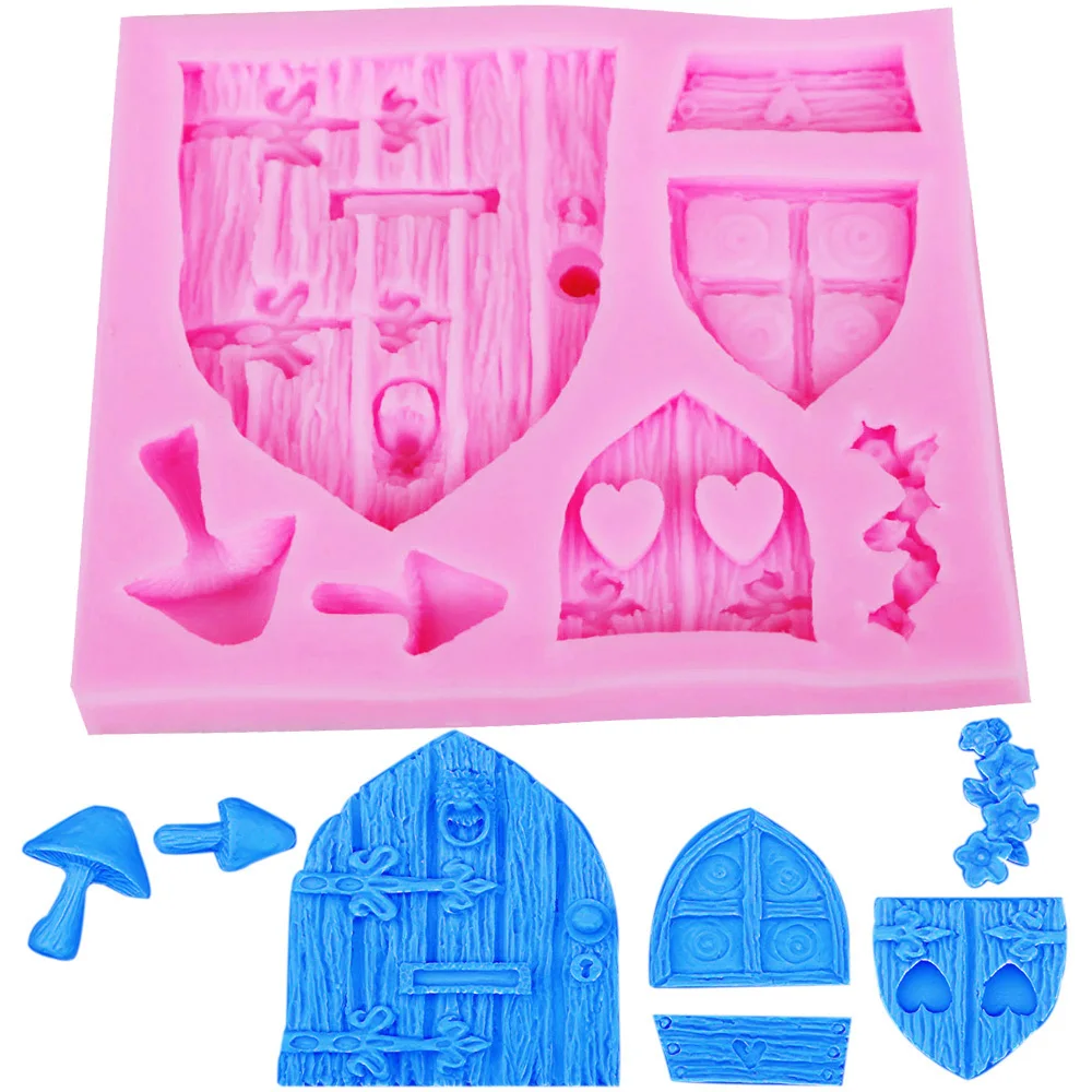 M302-Fairy-Tale-Cottage-Silicone-Mold-Mushroom-Window-Door-Fondant-cake-decorations-Chocolate-baking-tool