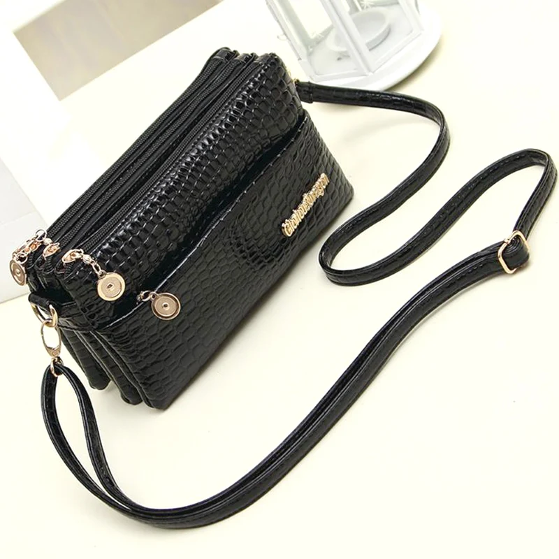 

Women Shoulder Bags Handbag Fashion Crocodile Pattern Mobile Phone Purse Solid Color Zipper Female Crossbody Bag