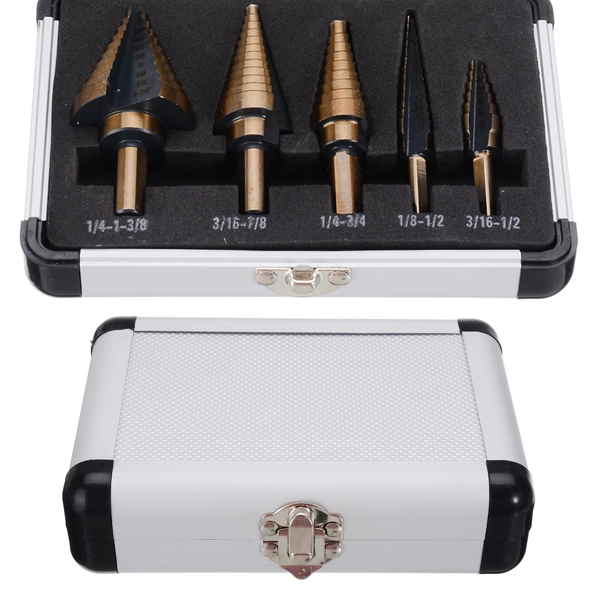 

5pcs/kit New HSS Step Titanium Cone Drill Hole Cutter Bit Multiple Hole 50 Sizes Step Drill Bit with Aluminum Case High Quality