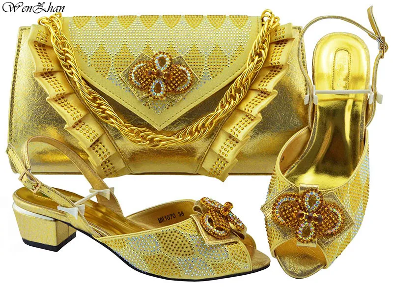 

Newest Italian Shoes with Matching Bags Gold Color for Wedding Italy Shoe and Bag Set In New 2018 Nigerian Shoes! B88-18