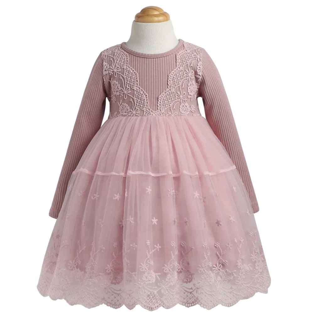 Autumn A line Girls Dress Kids Cotton Princess Robe Children Lace