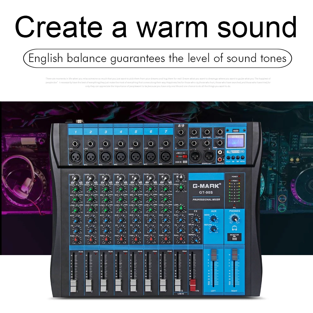 G MARK GT90S микшер с USB DJ микшерная консоль MP3 Jack 9 канала караоке 48V усилитель для матч