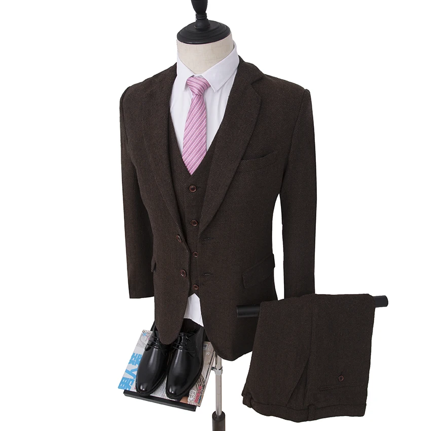 Новое поступление Однобортный блейзер для жениха смокинги 4 цвета Harringbone дружки костюм на заказ Мужская куртка+ Штаны+ жилет