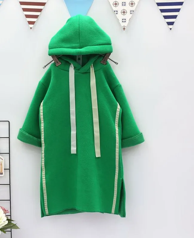 

2018 girl autumn one piece casual dress with hood warm and thick material